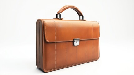 Elegant Brown Leather Briefcase on White Background