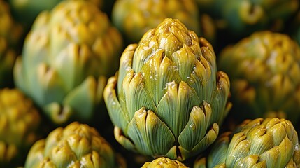 Fototapeta premium Close-up of fresh artichokes with water droplets for culinary inspiration