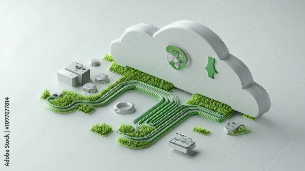 Aufkleber A stylized representation of a cloud with green elements symbolizing sustainability and technology.