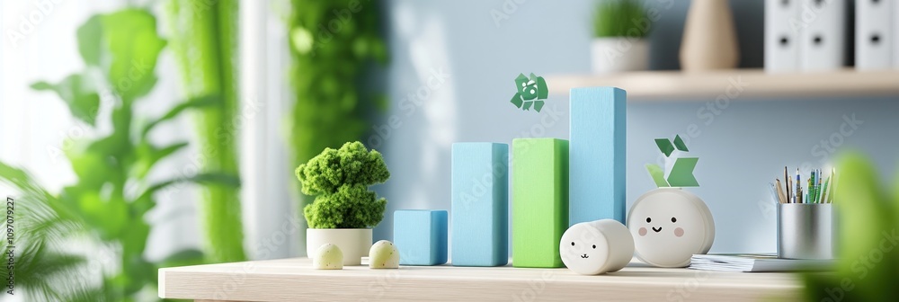 Poster A colorful display of eco-friendly concepts with charts and plant elements.