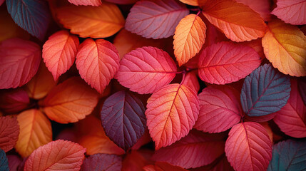 Fototapeta premium Autumn Leaves Background, Red and Purple Fall Foliage Texture