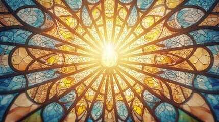 Sunlight streaming through stained glass windows