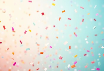 Floating multicolor confetti in celebratory burst with pastel gradient background