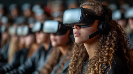 Classroom of Children Using VR Glasses for a Future-Focused Virtual Reality Lesson