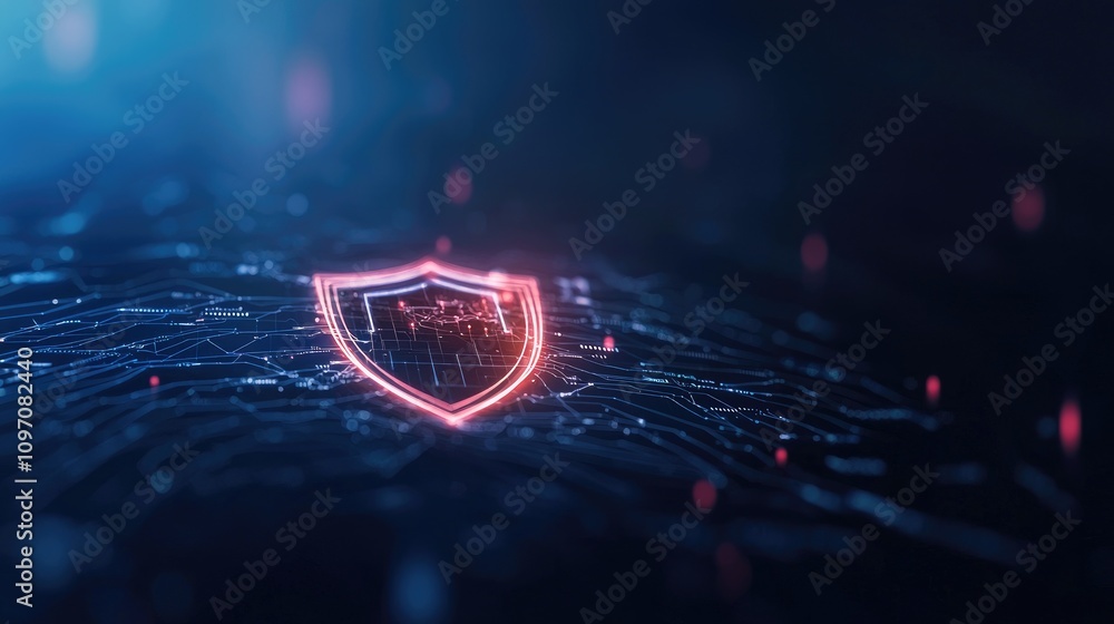 Poster digital security concept with shield symbol and network lines