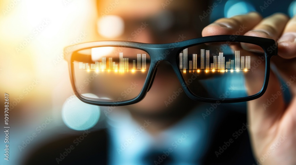 Aufkleber futuristic glasses with data visualization in business setting