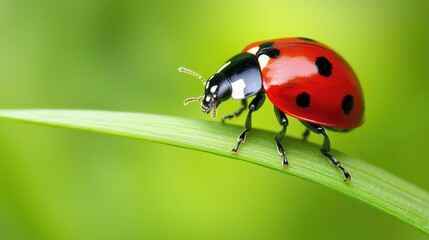 Fototapeta premium Close-Up of a Ladybug Crawling on a Leaf in Nature