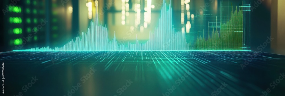 Poster a digital visualization of data trends and analytics in a high-tech environment.