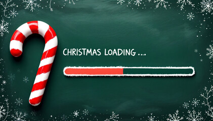 Christmas Loading Concept background cover banner Festive Candy Cane Progress Bar on green Chalkboard Background, christmas coming soon banner desing