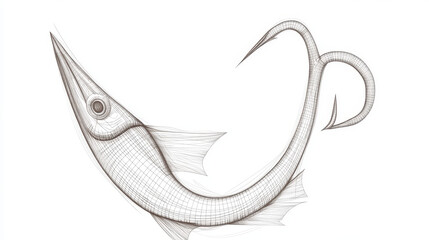 Obraz premium A simple, digital drawing of a fishing hook. It's designed in a geometric style and looks like a wireframe.