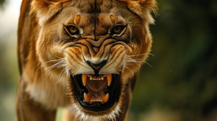 Obraz premium Roaring Lioness: A Close-Up of Untamed Power