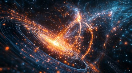 Obraz premium Hyperrealistic visualization of a Type III civilizations AIdriven cosmic energy network using quantum mechanics to distribute energy across multiple galaxies depicted with advanced technology