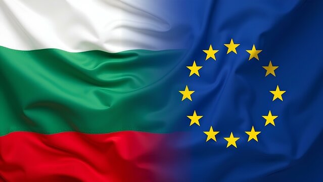 The national flag of Bulgaria and the flag of the European Union in a single image