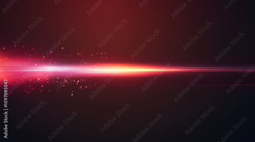 Leinwandbilder Vibrant and energetic abstract composition created by a horizontal red light beam shining through small particles on a dark background