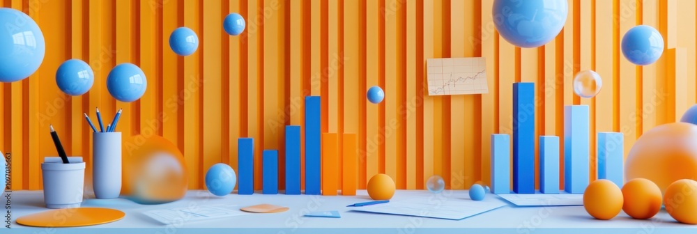 Aufkleber A colorful workspace with geometric shapes and graphs, emphasizing creativity and design.