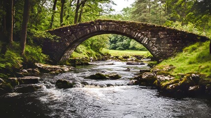 Fototapeta premium Majestic stone arch bridge over a flowing mountain stream