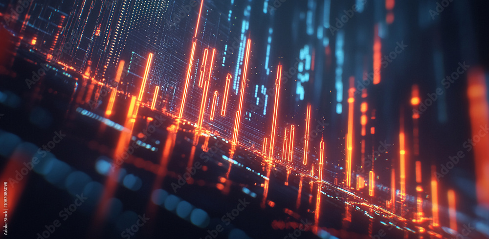 Aufkleber Digital abstract representation of data visualization with glowing lines and binary elements in a dark environment