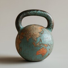 A kettlebell designed to resemble a globe, combining fitness with a global theme.