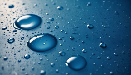 Gotas de agua sobre una superficie azul