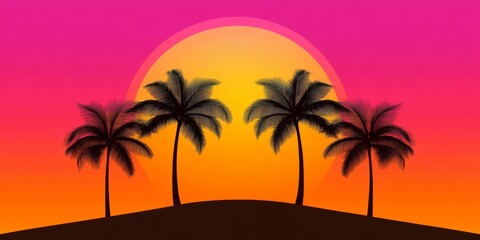 Fototapeta premium Tropical sunset with silhouetted palm trees and an orange-pink gradient