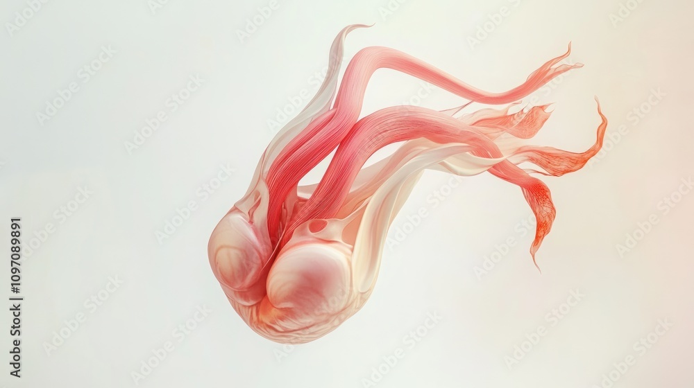 Poster abstract representation of a jellyfish with flowing, organic shapes and soft colors.