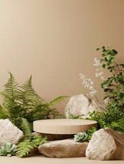 Serene nature display with rocks and plants indoor setting minimalist design
