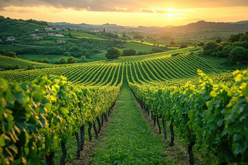 Fototapeta premium Vineyard Sunset Landscape