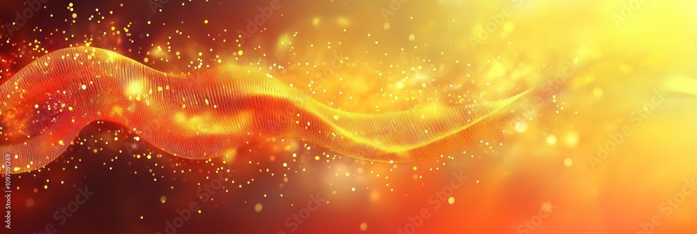 Poster abstract swirling light with sparkles in warm tones.
