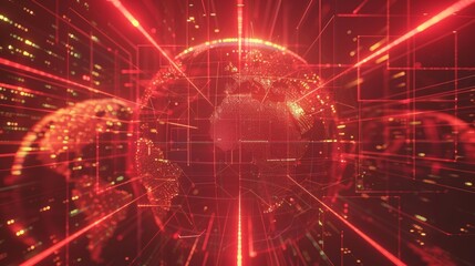 Dynamic web of innovation  a 3d globe surrounded by glowing connections and futuristic icons