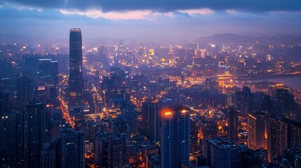 A modern metropolis, illuminated by city lights, serves as the backdrop for a wireless network connection. The concept of urban connectivity seamlessly blends with the vibrant cityscape