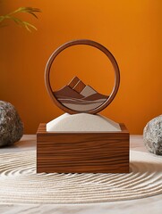 Artistic wooden sculpture depicting mountains studio home decor warm colors