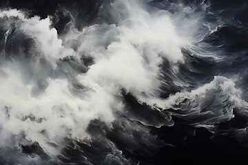 aerial shot of waves breaking on the sea