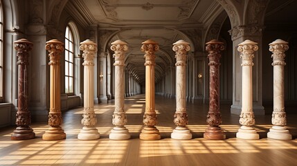 Grand antique pillars of an ancient palace, highlighting Egyptian artistry and craftsmanship.
