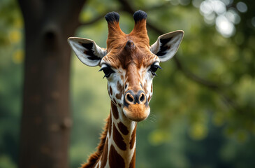 Obraz premium Giraffe in habitat Africa. African savannah. Long neck. AI Generative
