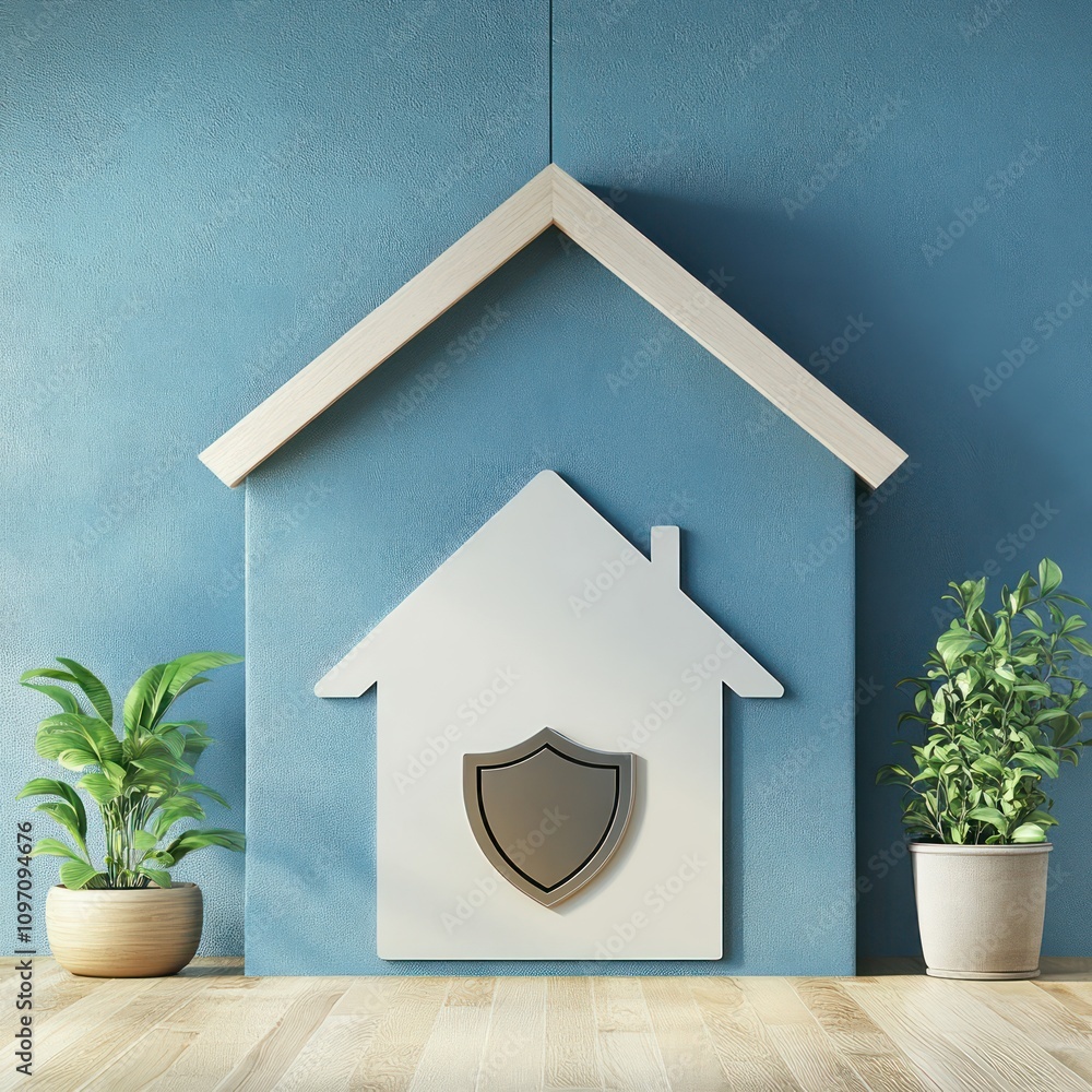 Poster a house with a shield symbol above it, representing the comprehensive coverage property insurance po