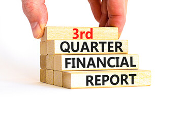 3rd quarter financial report symbol. Concept words 3rd quarter financial report on beautiful wooden blocks. Beautiful white background. Business 3rd quarter financial report concept. Copy space.