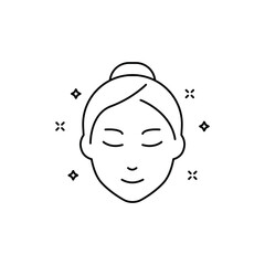 Woman with Beauty Face Skin Line Icon. Healthy, Fresh Female Face with Clean Skin Linear Pictogram. Facial Skincare, Hygiene Outline Icon. Editable Stroke.