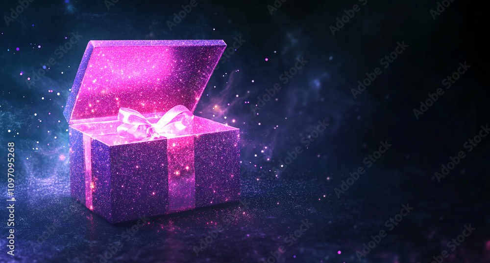 Aufkleber sparkling gift box with glowing contents floating in a mystical background during nighttime