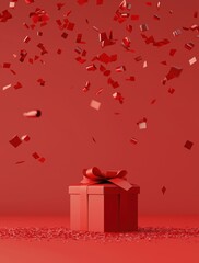 Celebratory gift box with confetti studio setting product joyful atmosphere