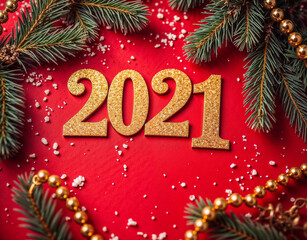 A red background with a tree and a gold number 2021