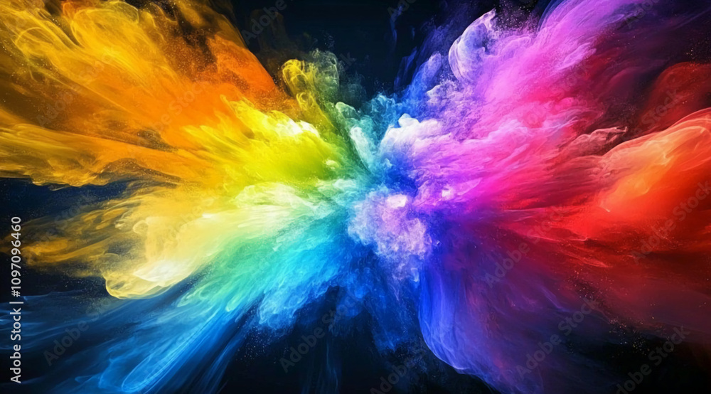 Poster vibrant explosion of colorful smoke in a dark background creates an abstract visual spectacle