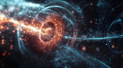 Obraz premium Theoretical AIpowered quantum simulation exploring the potential of quantum entanglement as a communication method for advanced Kardashev scale civilizations rendered with cosmic realism