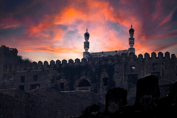 Historic Golconda fort in Hyderabad ,India in the twilight