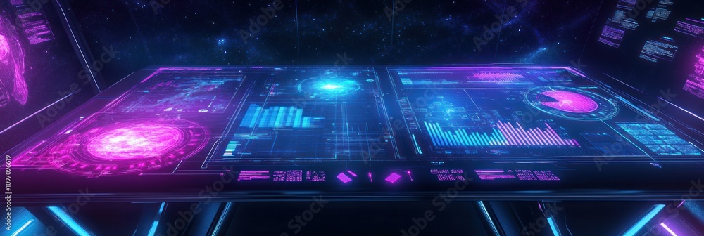 Fototapete futuristic interface displaying data and analytics in a cosmic environment.