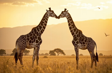 Obraz premium Giraffe in habitat Africa. African savannah. Long neck. AI Generative