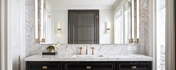 Elegant bathroom design with marble surfaces and modern fixtures in a stylish home