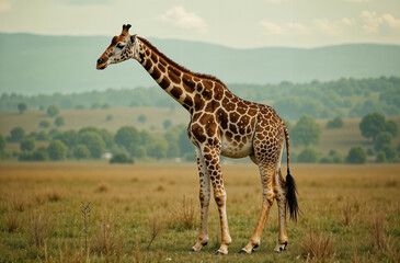 Obraz premium Giraffe in habitat Africa. African savannah. Long neck. AI Generative