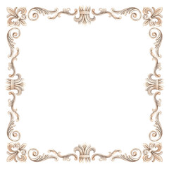 Vintage baroque border in the form of a square frame with a pattern of swirls and curls. Watercolor illustration frame for wedding, Valentine's Day, anniversary, birthday, cards, posters, banners.