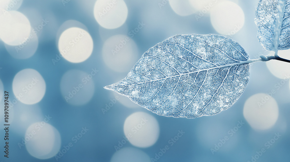Poster Close-up of a delicate skeleton leaf, revealing its intricate network of veins against a soft, dreamy background with bokeh