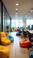 Innovative workspace featuring a kids' play area and lounge